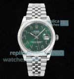 DIW Factory Replica Rolex Datejust Green Arabic Numerals Dial Stainless Steel Jubilee Watch 41MM